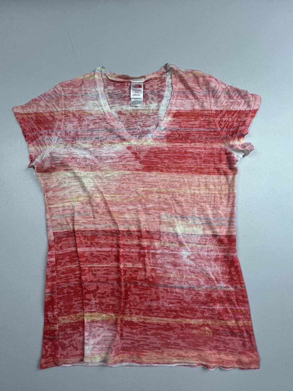 The North Face Shirt Womens XL Red Striped V-Neck Short Sleeve Lightweight Tee